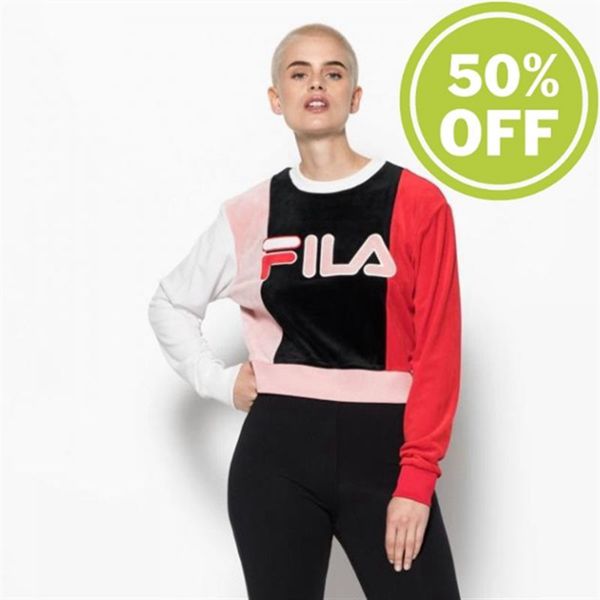 Fila Mikiny Damske Čierne / Biele / Červené / Ruzove - Antoinetta Cropped Shirt S Crew Neck Vypreda